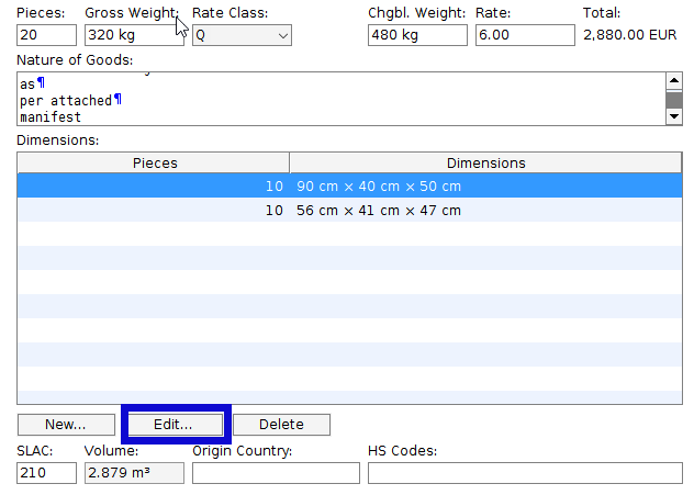 How do I adjust the chargeable weight and dimensions on an AWB?