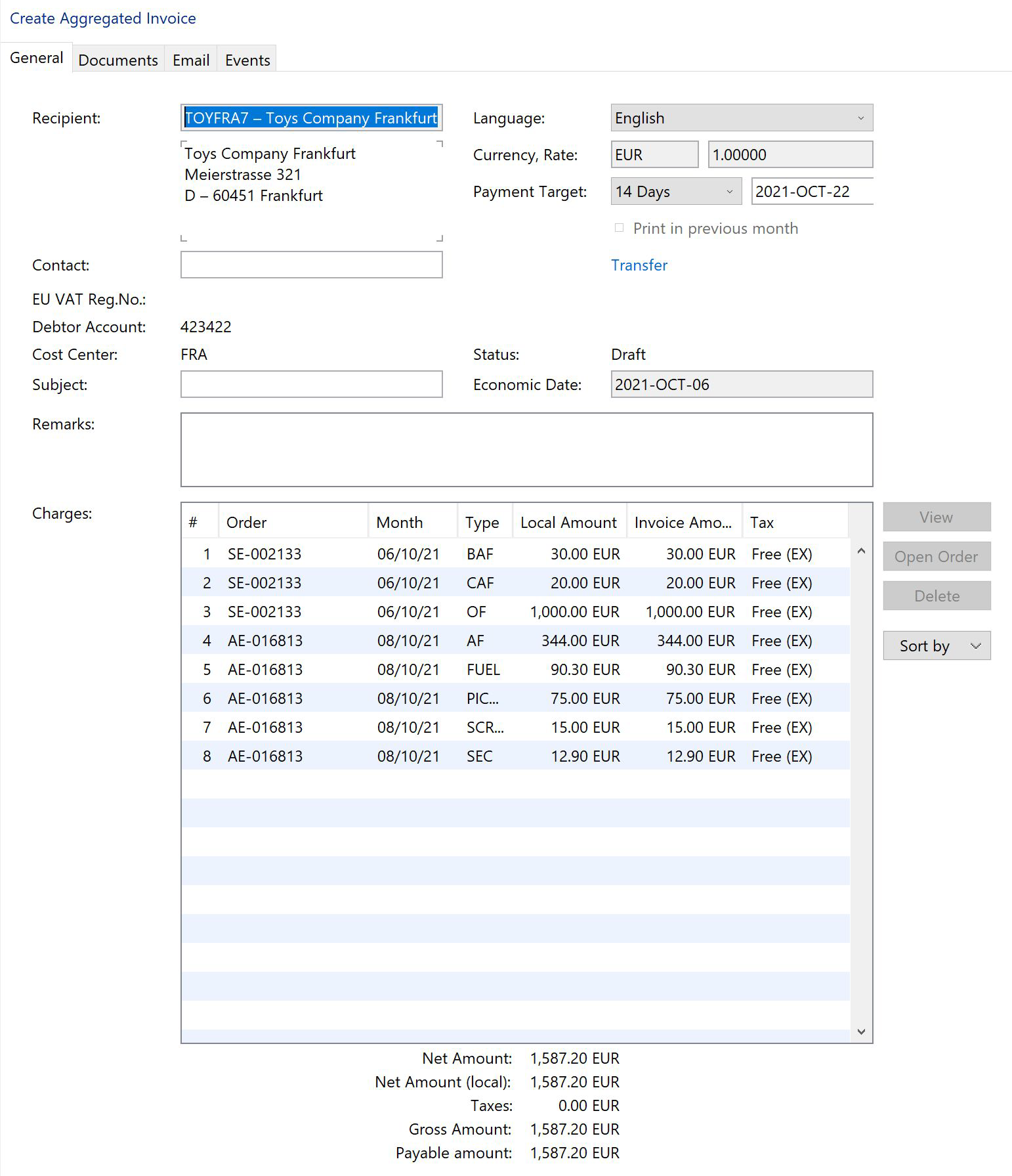 How can I create aggregated invoices by estimate/cost specification?