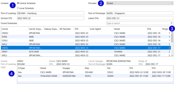 finding sailing schedule entry