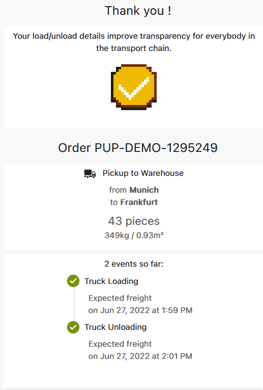 Confirm loading and unloading of trucks with a mobile device